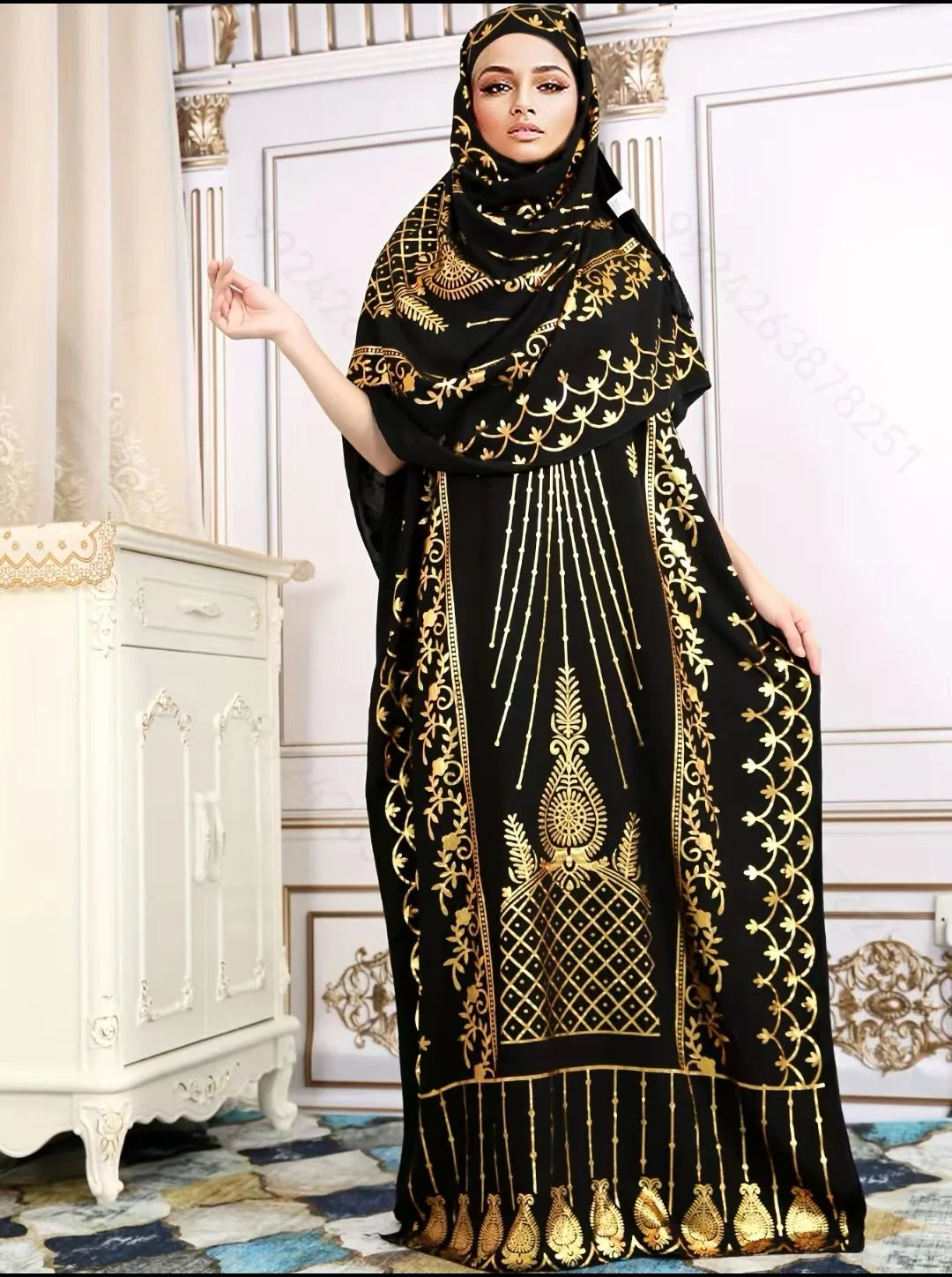 New Summer African Short Sleeve  100% Cotton Dresses With Big Scarf Loose Printing Floral Boubou Maxi Islam Women Abaya Clothes