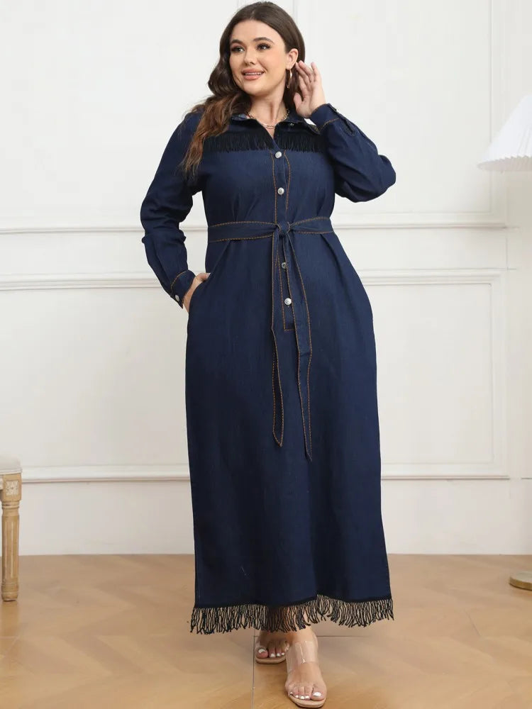 Tassel Fringe Plus Size Denim Style Dress