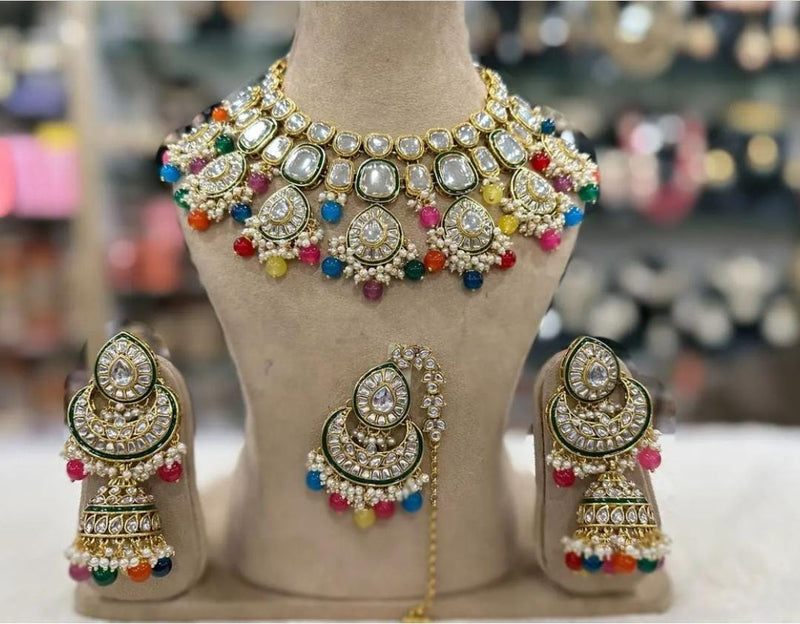 Water drop Choker Necklace 3PC Fore head tikka Jewellery set kundan