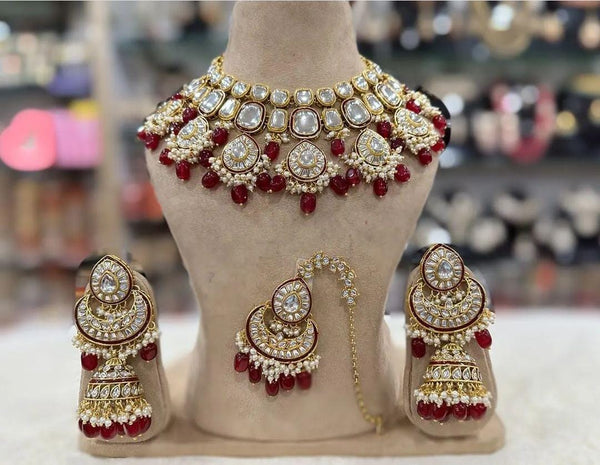 Water drop Choker Necklace 3PC Fore head tikka Jewellery set kundan