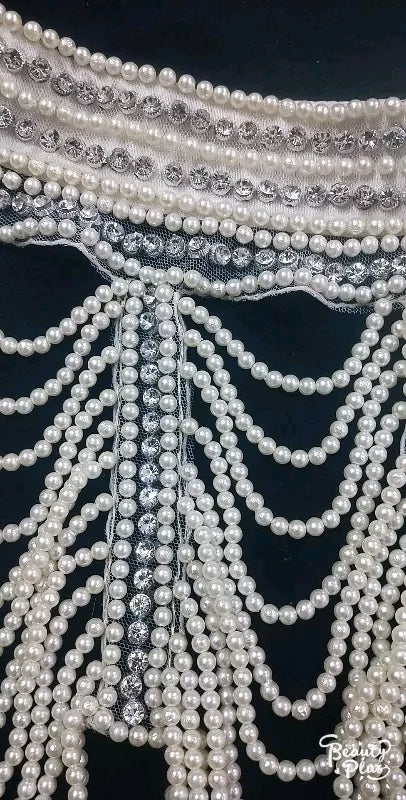 Fancy Retro Beaded Pearl White Cape Shrug Poncho