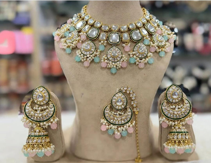 Water drop Choker Necklace 3PC Fore head tikka Jewellery set kundan