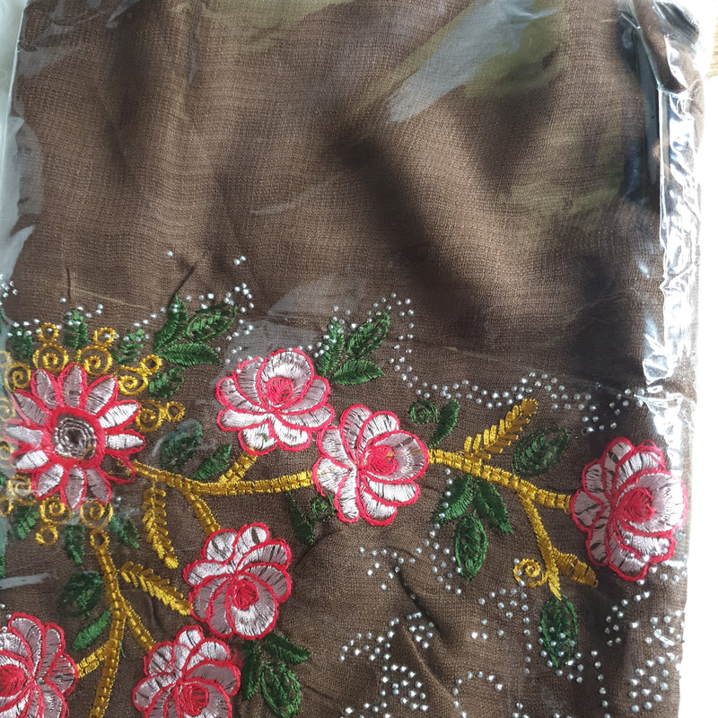 Flower embroided Rhinestone scarf