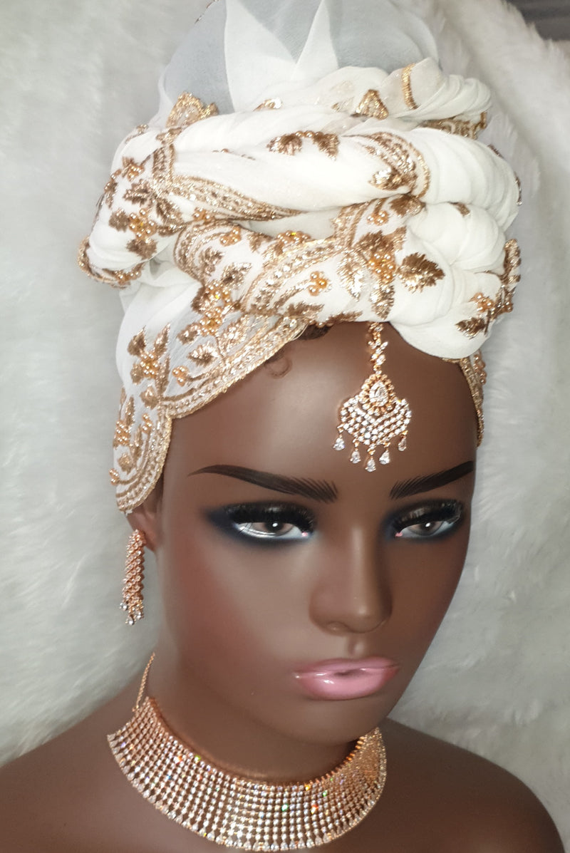 Embroided Headwrap scarf shawl beads