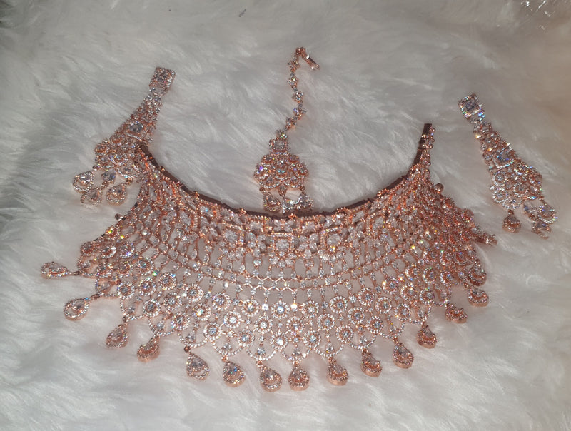 3pc Rose Gold Diamond Choker set