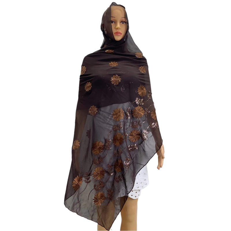 Soft Chiffon Fabric Sequins Embroidery Shawl Wrap