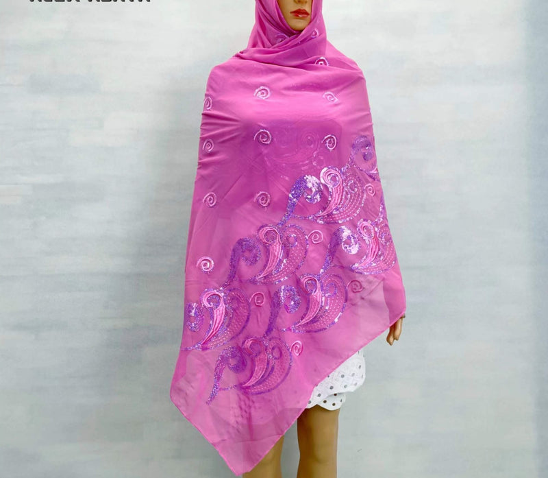 Paisley Sequin Embroidery Chiffon Soft Fabric Headwrap shawl