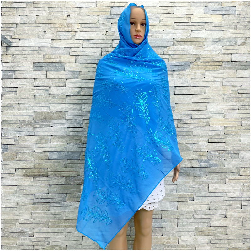 Soft Chiffon Scarf w Sequins Embroidery Shawls Wraps