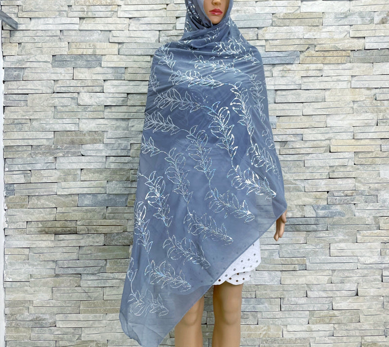 Soft Chiffon Scarf w Sequins Embroidery Shawls Wraps