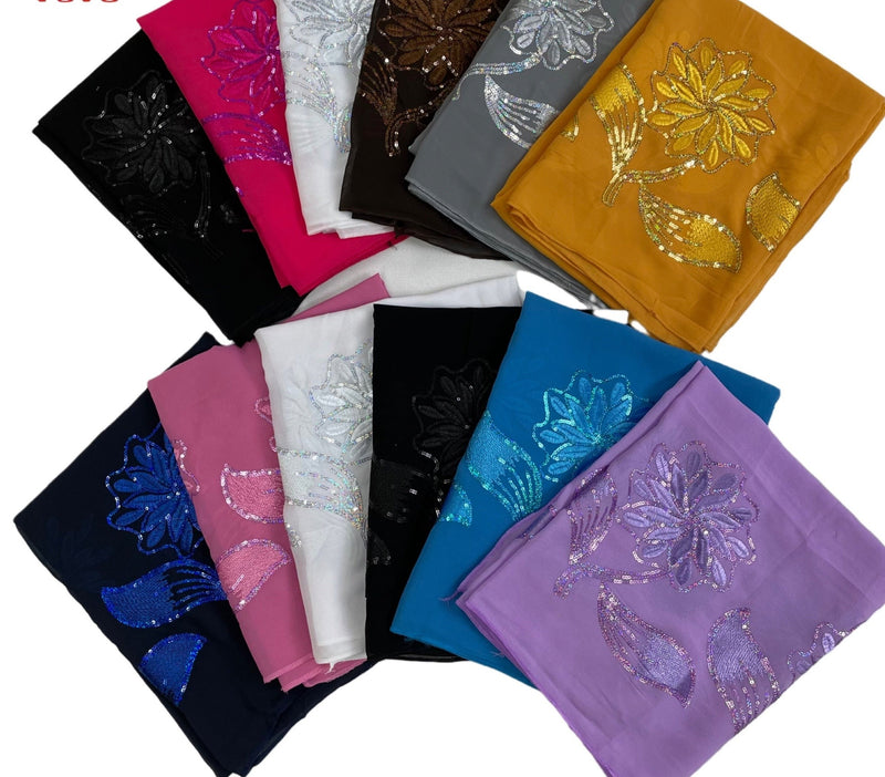 Beautiful  Flower Sequin Embroidery Chiffon Fabric Wrap shawl