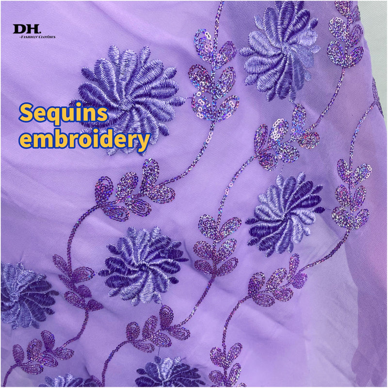 Soft Chiffon Fabric Sequins Embroidery Shawl Wrap