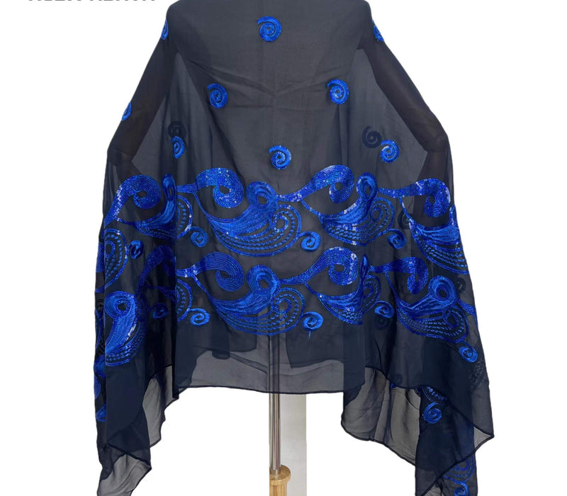 Paisley Sequin Embroidery Chiffon Soft Fabric Headwrap shawl