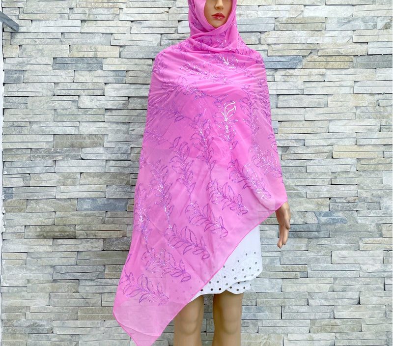 Soft Chiffon Scarf w Sequins Embroidery Shawls Wraps