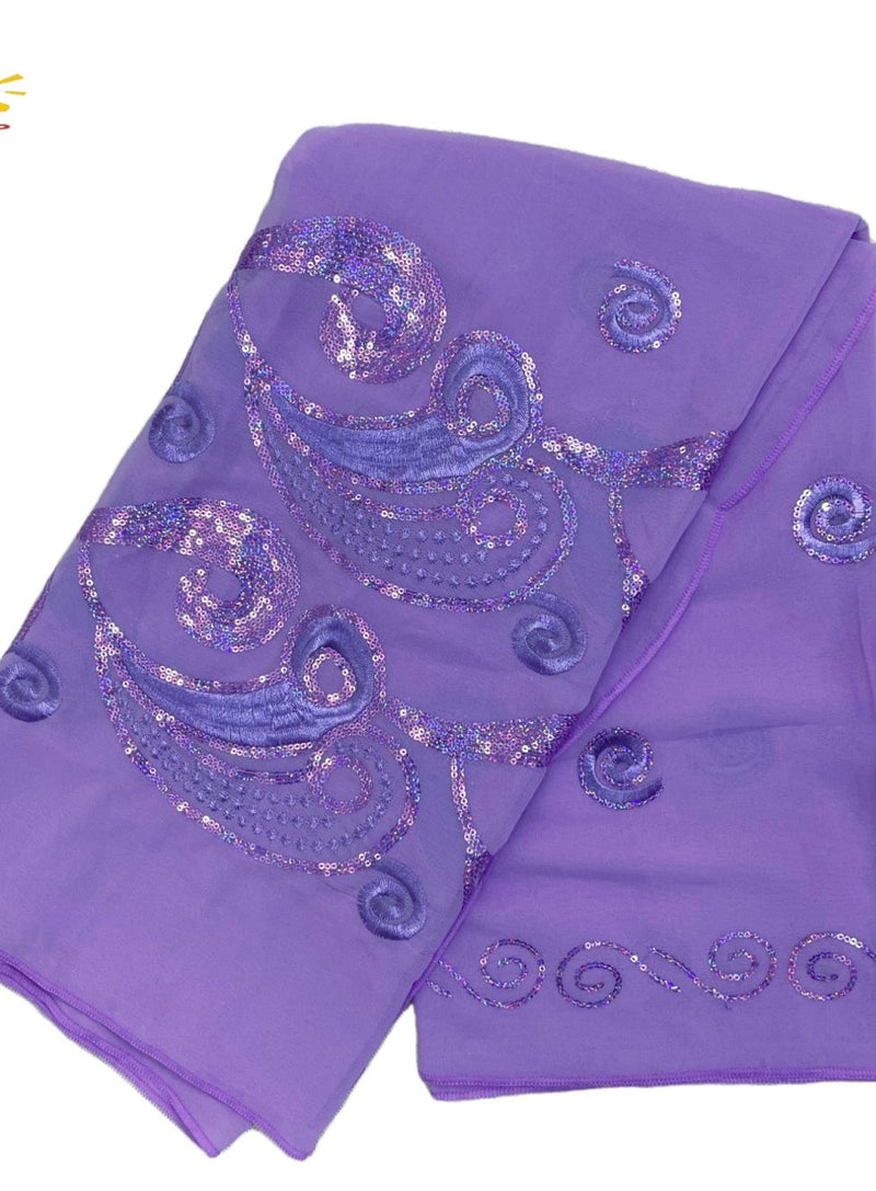 Paisley Sequin Embroidery Chiffon Soft Fabric Headwrap shawl