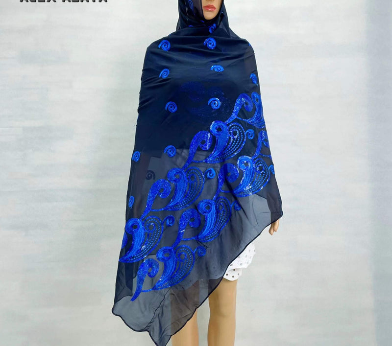 Paisley Sequin Embroidery Chiffon Soft Fabric Headwrap shawl