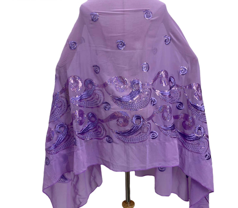 Paisley Sequin Embroidery Chiffon Soft Fabric Headwrap shawl