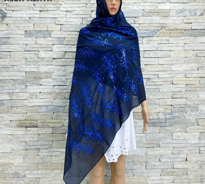 Soft Chiffon Scarf w Sequins Embroidery Shawls Wraps