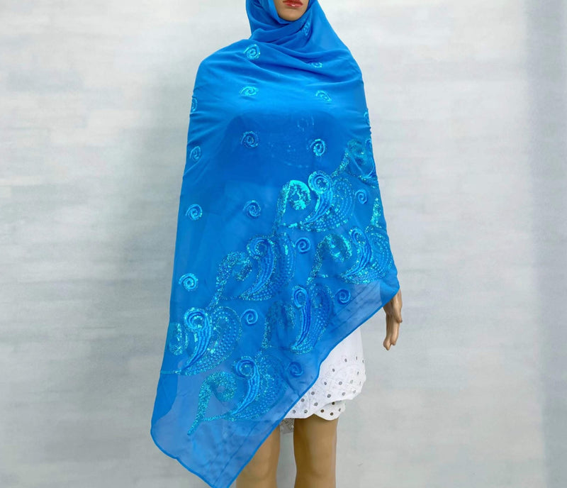 Paisley Sequin Embroidery Chiffon Soft Fabric Headwrap shawl