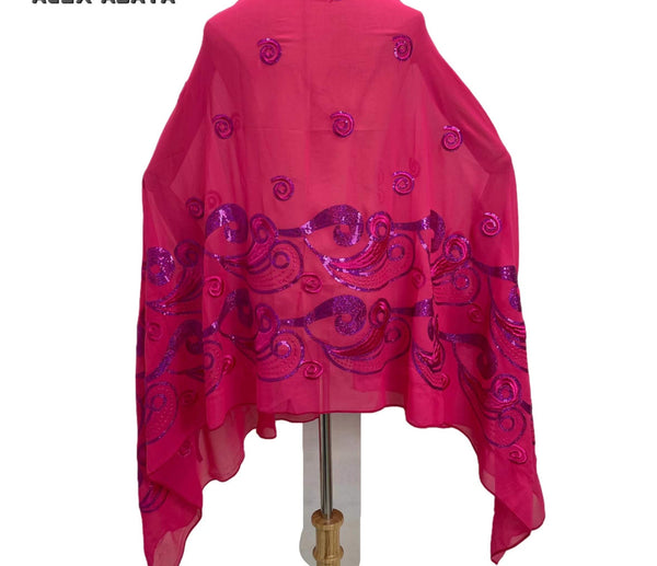 Paisley Sequin Embroidery Chiffon Soft Fabric Headwrap shawl