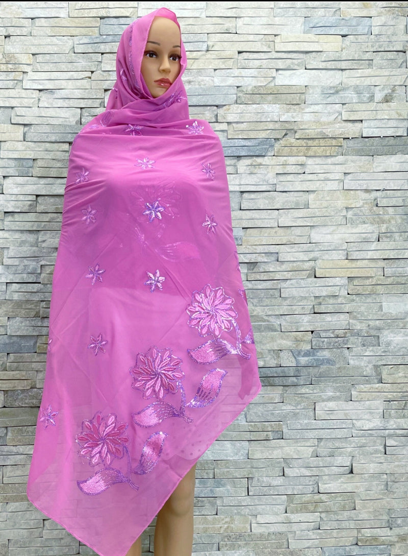 Beautiful  Flower Sequin Embroidery Chiffon Fabric Wrap shawl