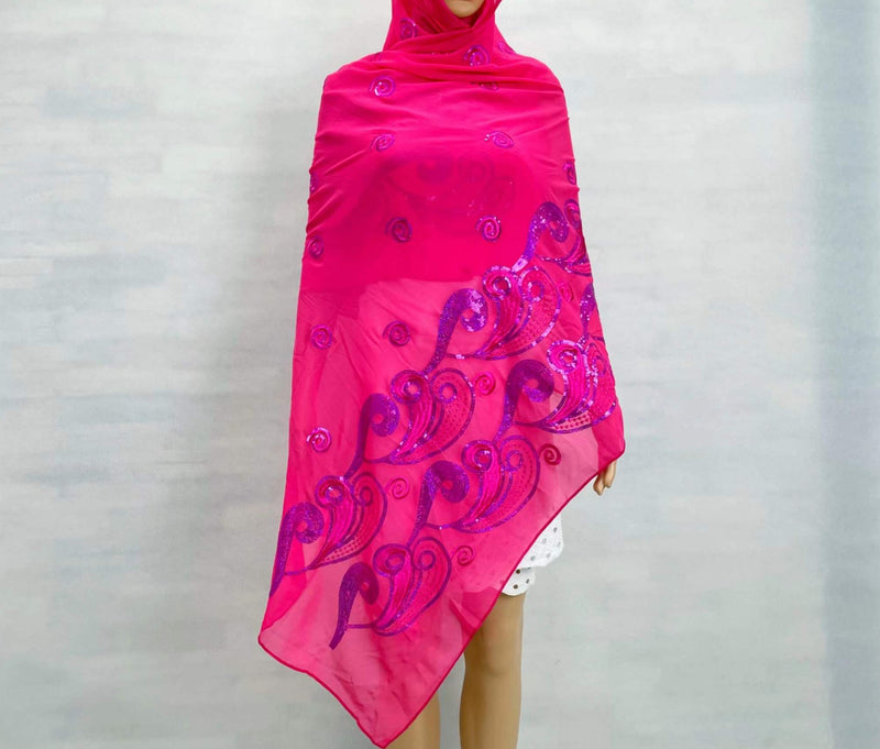 Paisley Sequin Embroidery Chiffon Soft Fabric Headwrap shawl