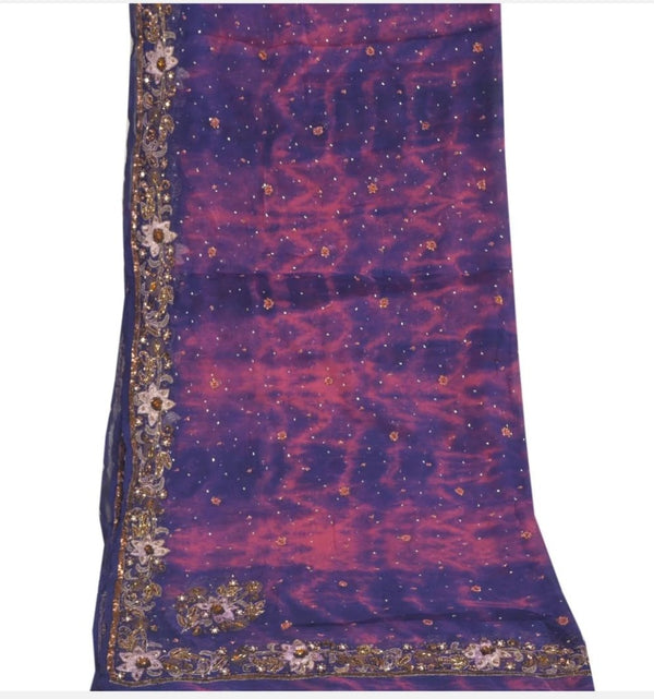 Hand Tied Dye embroided Purple Long 100% Fabric Scarf