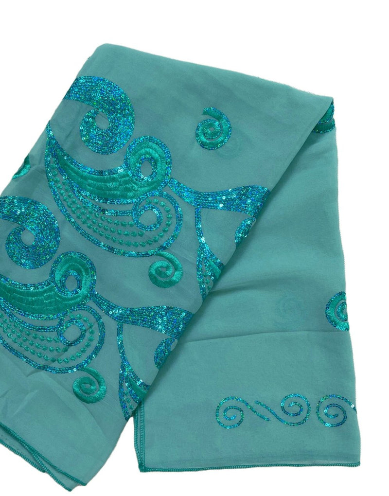 Paisley Sequin Embroidery Chiffon Soft Fabric Headwrap shawl