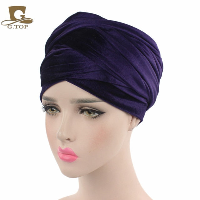 Pleated Velvet Head Wrap Long tube