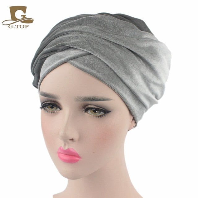 Pleated Velvet Head Wrap Long tube