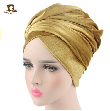 Pleated Velvet Head Wrap Long tube