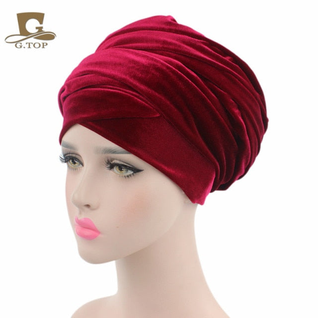 Pleated Velvet Head Wrap Long tube