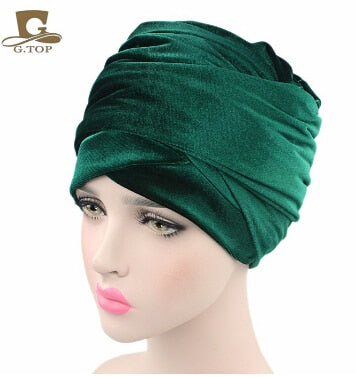 Pleated Velvet Head Wrap Long tube