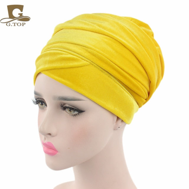 Pleated Velvet Head Wrap Long tube