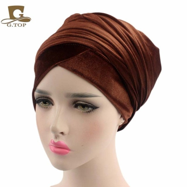 Pleated Velvet Head Wrap Long tube