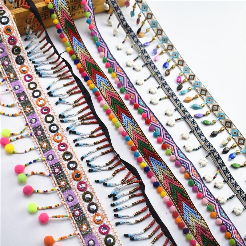 Lots of designs beads and pompom styles Fringes