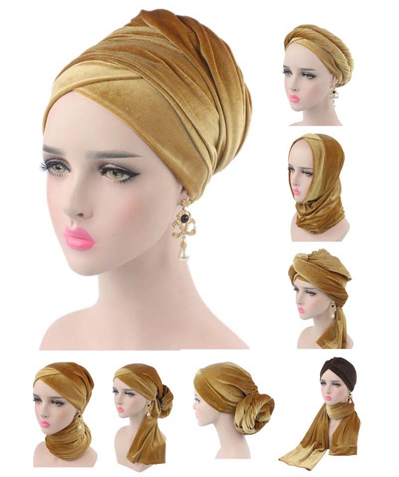 Pleated Velvet Head Wrap Long tube