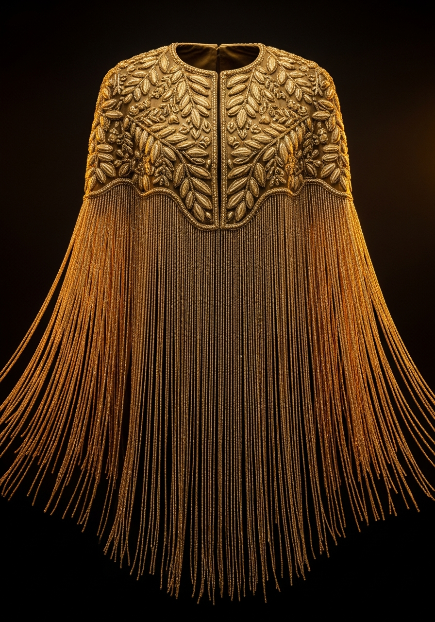 Gold Embellished Beaded Fringe Poncho Cape